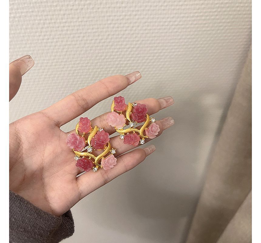 Rhinestone Stud Earring Flower
