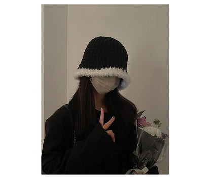 Fluffy Trim Knit Cloche Hat