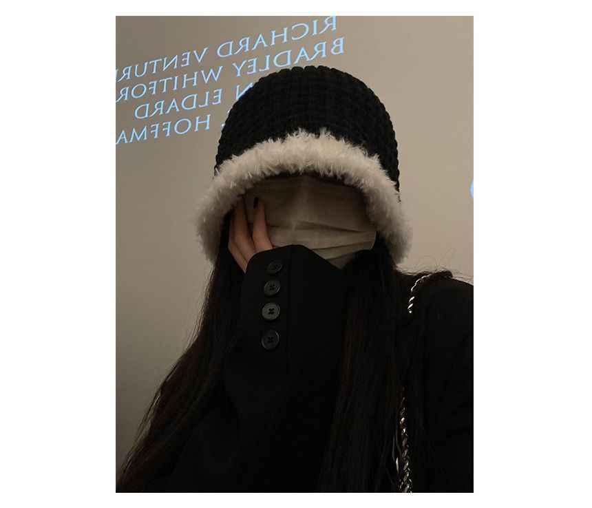 Fluffy Trim Knit Cloche Hat