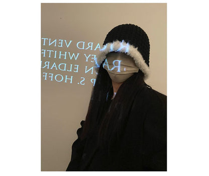 Fluffy Trim Knit Cloche Hat