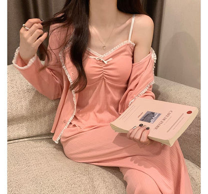 Lace-Trim Pajama Set with Shirt and Pants