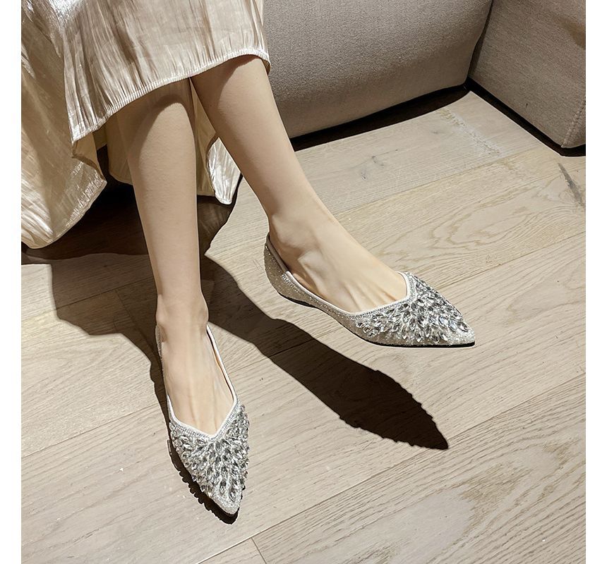 Pointy-Toe Rhinestone Flats