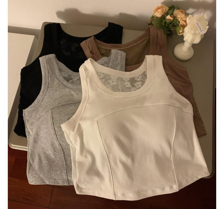 Padded Scoop-Neck Lace Tank