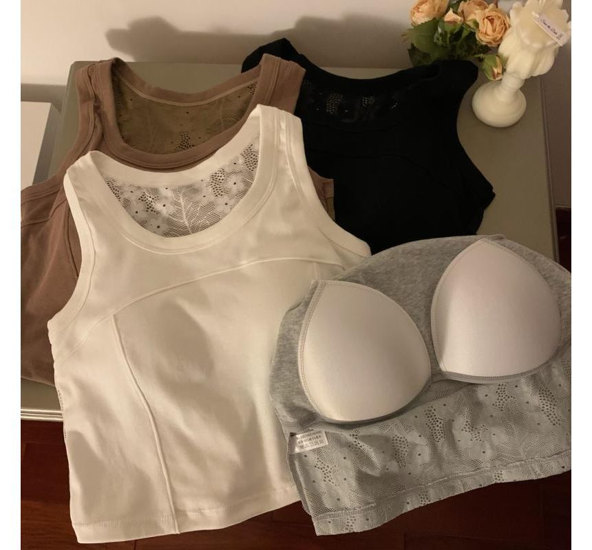 Padded Scoop-Neck Lace Tank