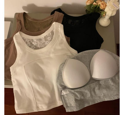 Padded Scoop-Neck Lace Tank