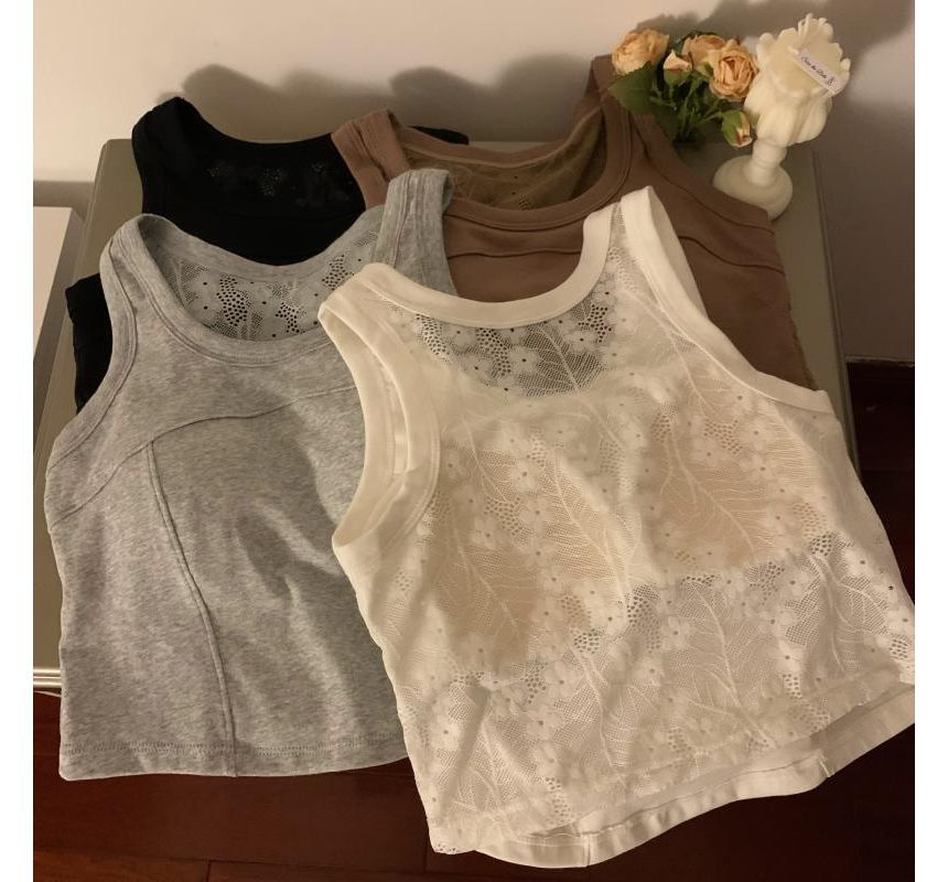 Padded Scoop-Neck Lace Tank