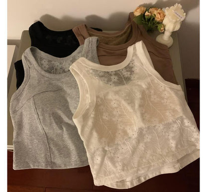 Padded Scoop-Neck Lace Tank