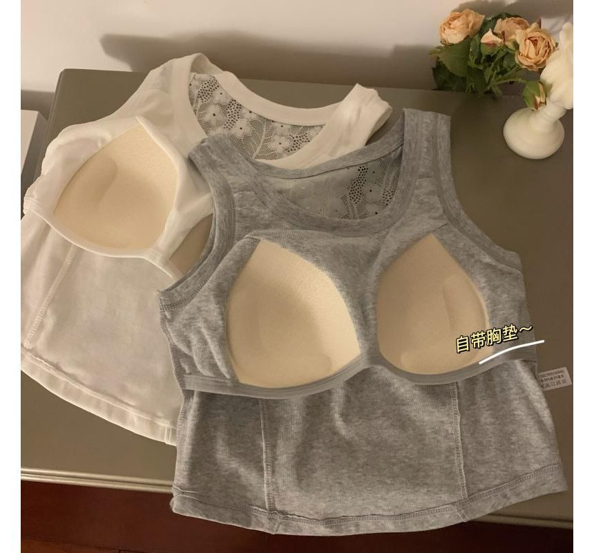 Padded Scoop-Neck Lace Tank