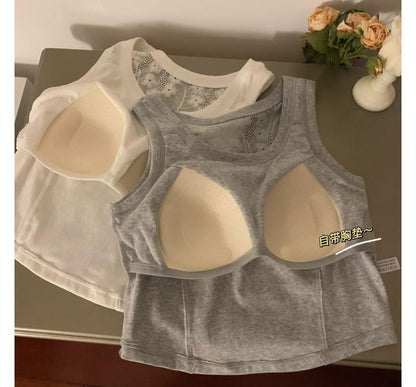 Padded Scoop-Neck Lace Tank