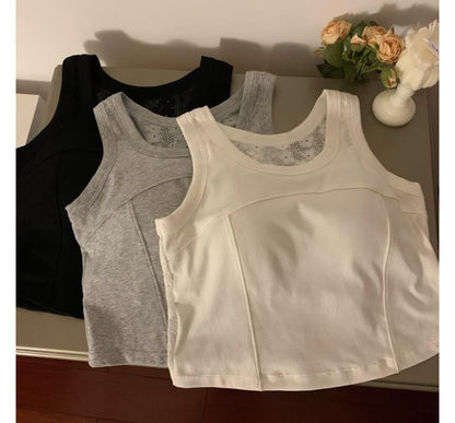 Padded Scoop-Neck Lace Tank