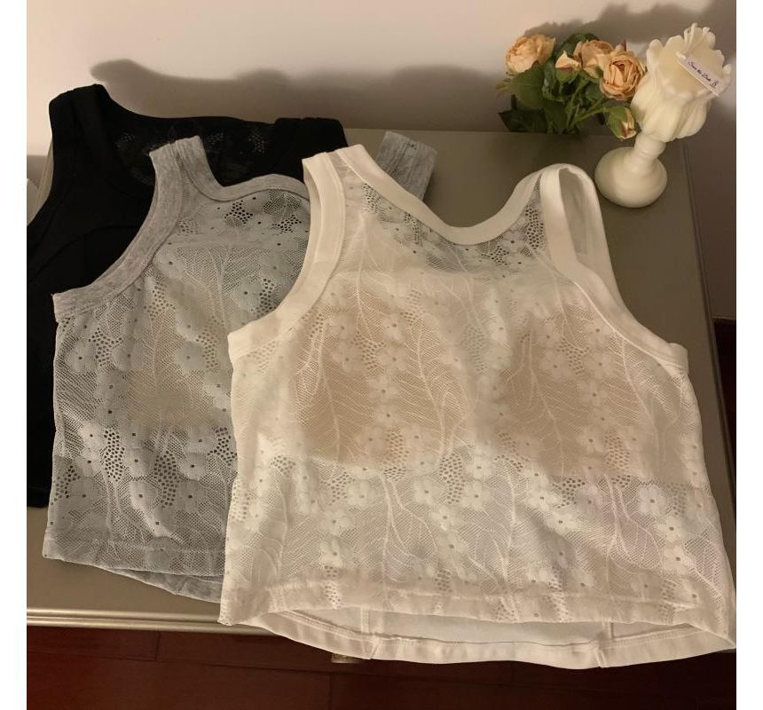 Padded Scoop-Neck Lace Tank