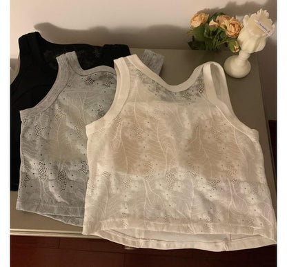 Padded Scoop-Neck Lace Tank