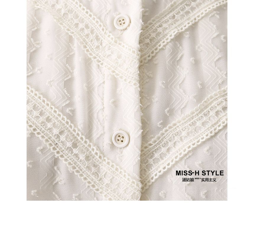Elegant Lace-Trimmed Long Sleeve Blouse