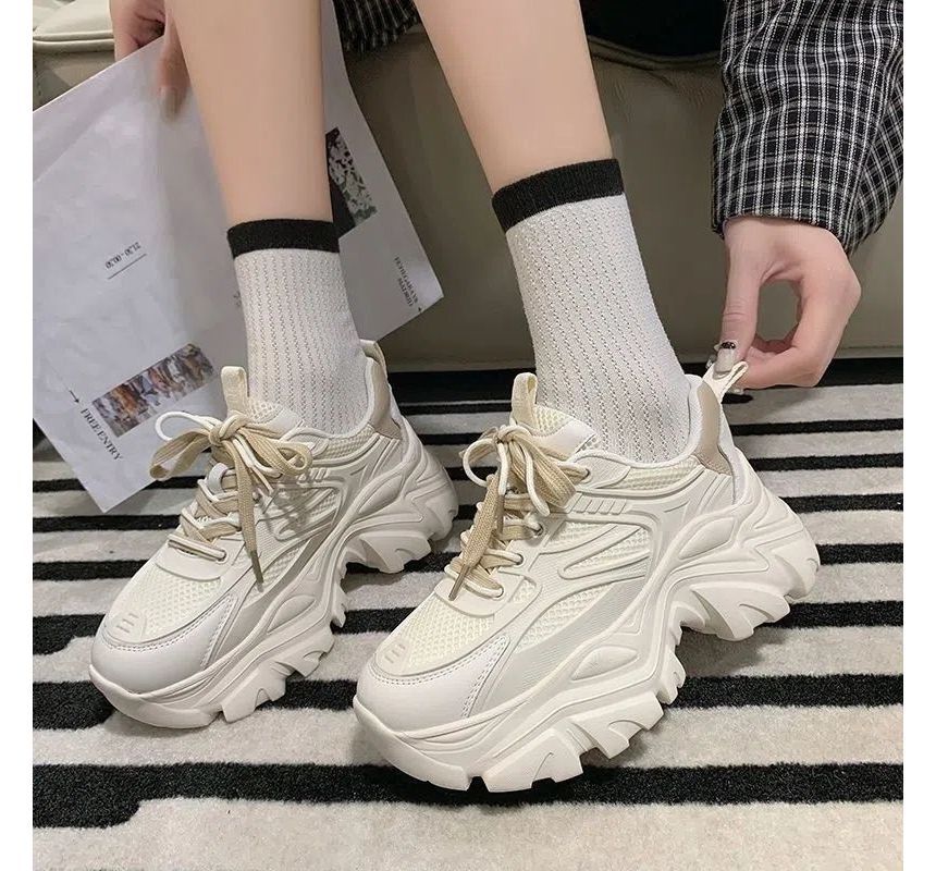 Platform Two Tone Panel Mesh Sneakers