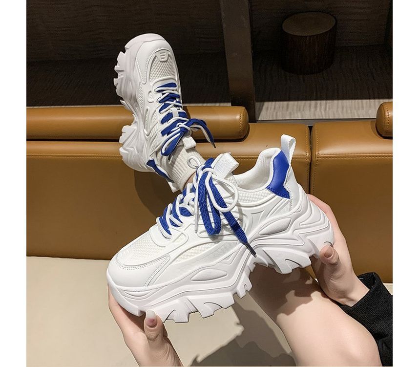 Platform Two Tone Panel Mesh Sneakers