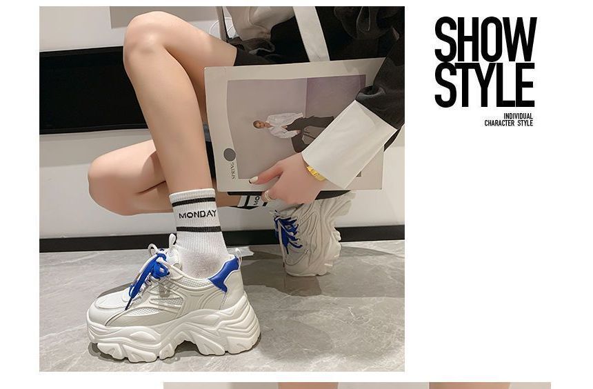 Platform Two Tone Panel Mesh Sneakers