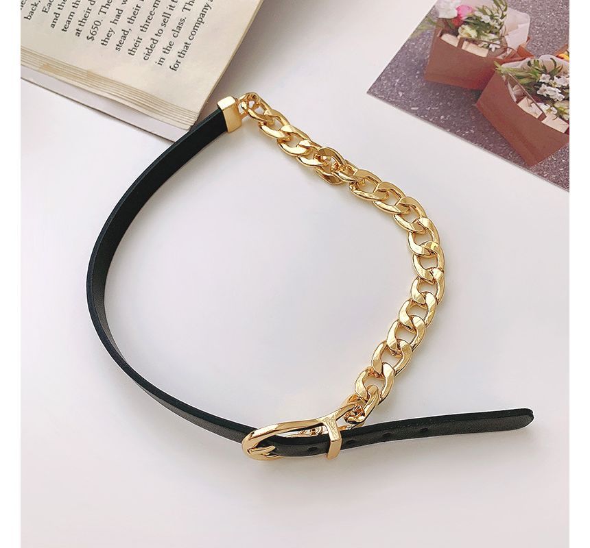 Chain Faux Leather Buckle Choker