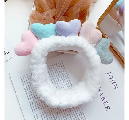 Color Block Heart Fluffy Face Wash Headband