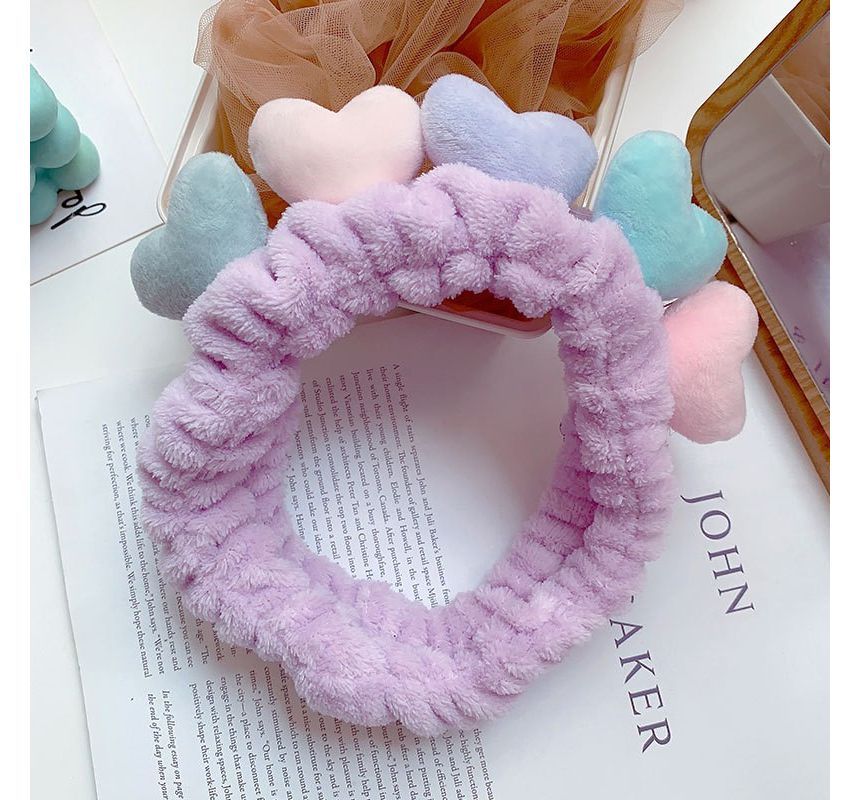 Color Block Heart Fluffy Face Wash Headband