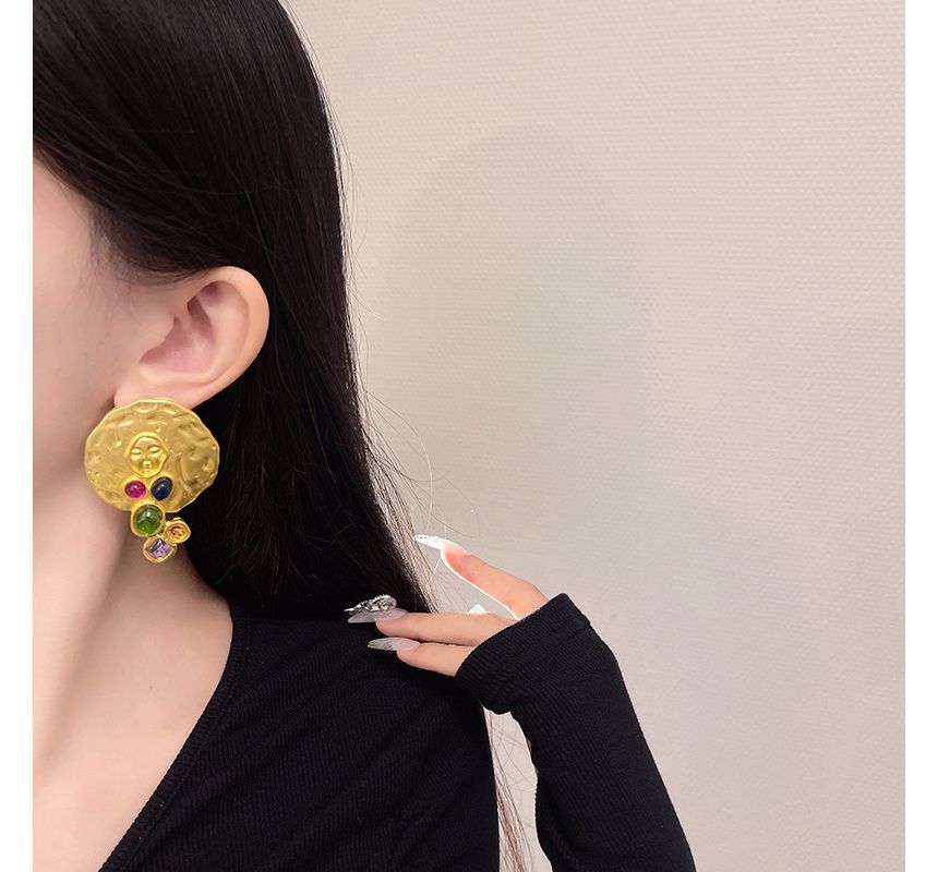 Stud Faux Gemstone Earring Disc