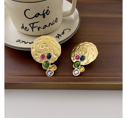 Stud Faux Gemstone Earring Disc