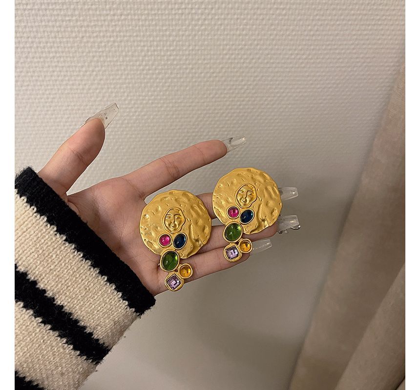 Stud Faux Gemstone Earring Disc