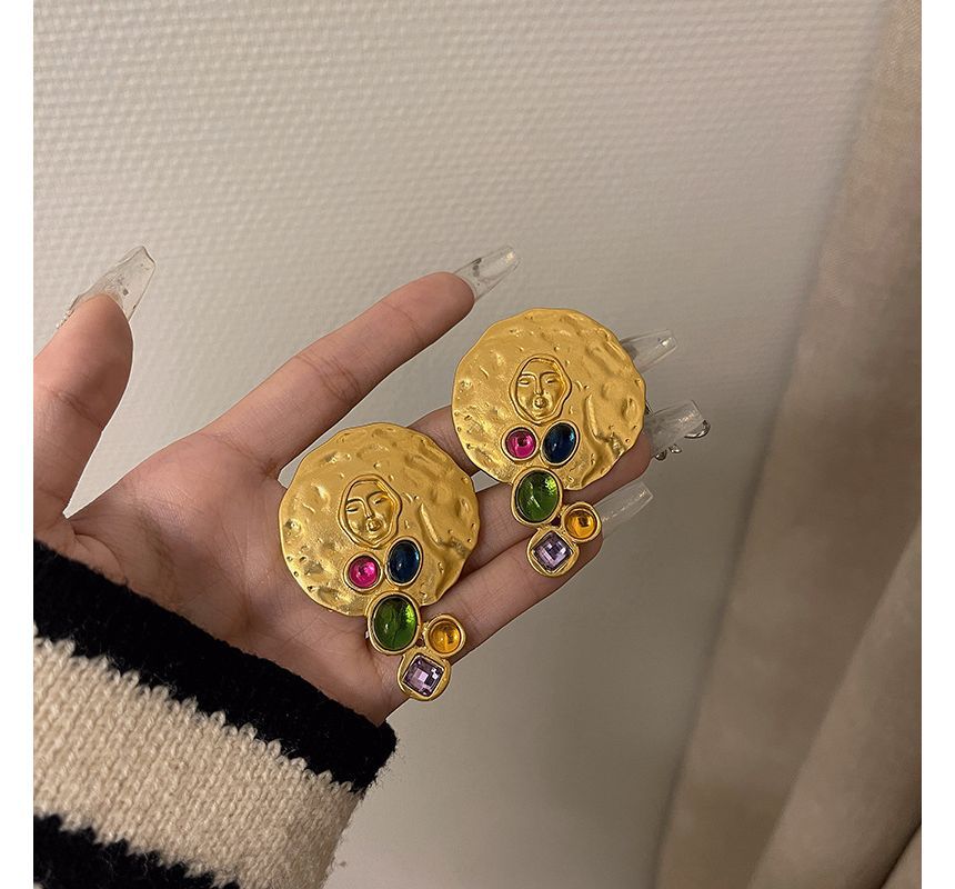 Stud Faux Gemstone Earring Disc