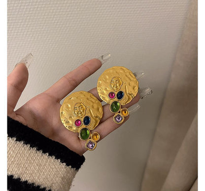 Stud Faux Gemstone Earring Disc