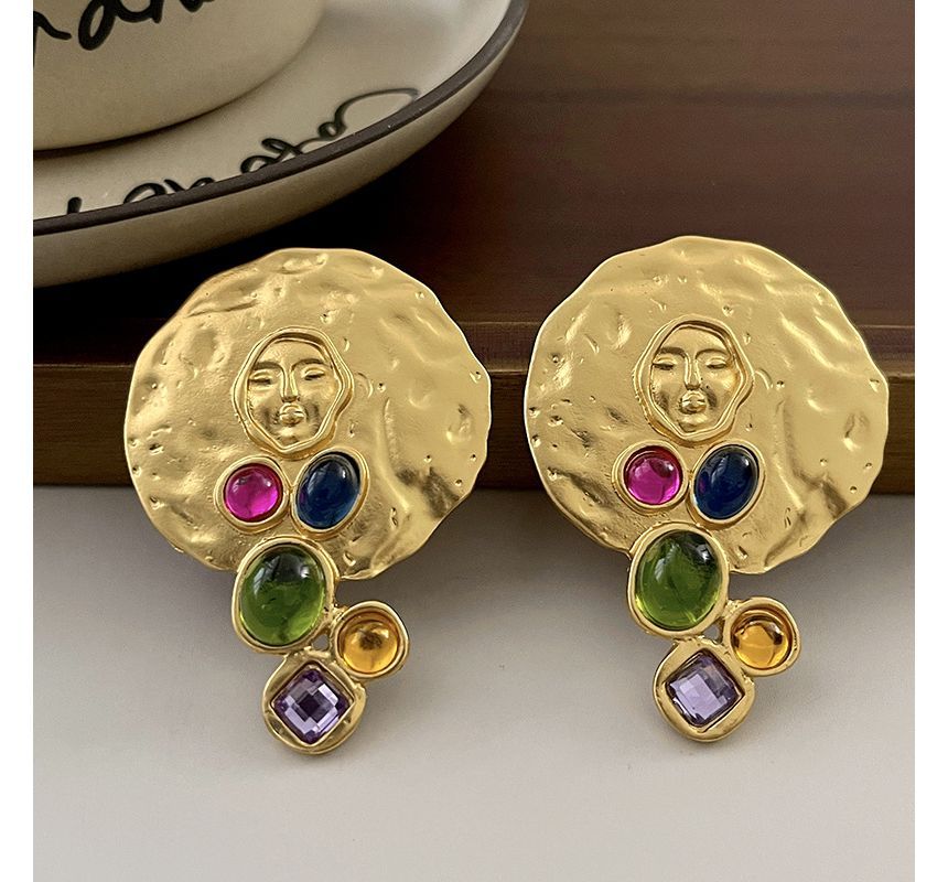 Stud Faux Gemstone Earring Disc