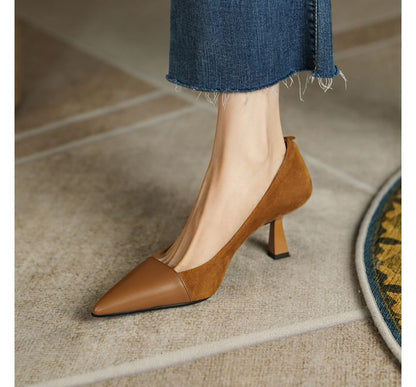 Faux Suede Kitten Heel Pointed Pumps