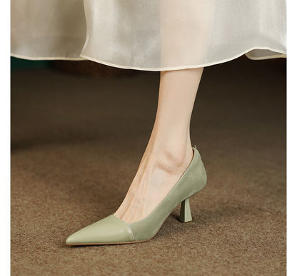 Faux Suede Kitten Heel Pointed Pumps
