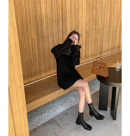 Square Toe Faux Leather Block Heel Short Boots