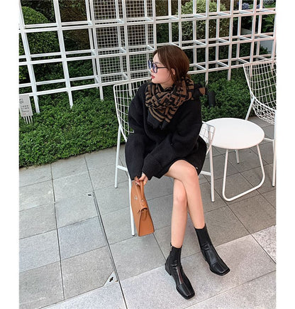 Square Toe Faux Leather Block Heel Short Boots