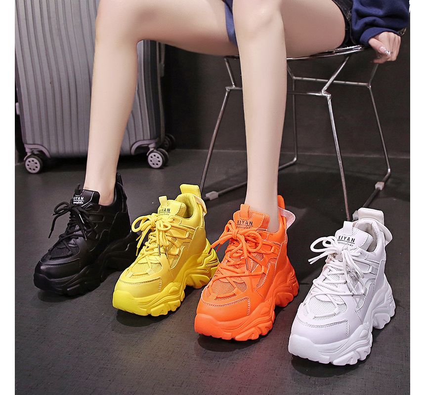 Platform Hidden Wedge Lace Up Sneakers