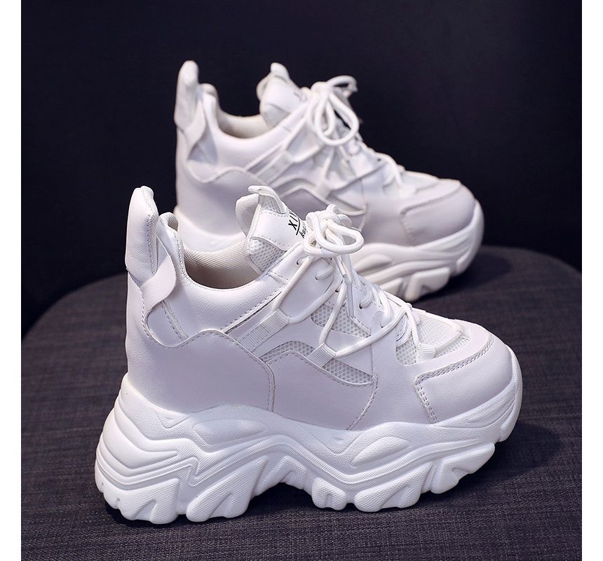 Platform Hidden Wedge Lace Up Sneakers