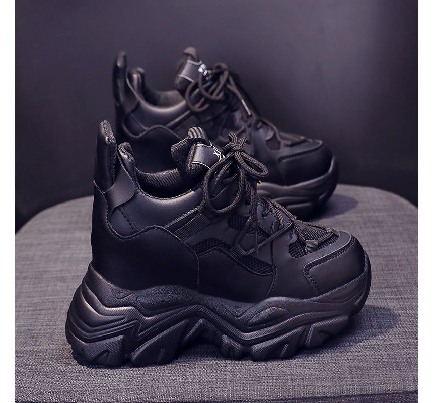 Platform Hidden Wedge Lace Up Sneakers