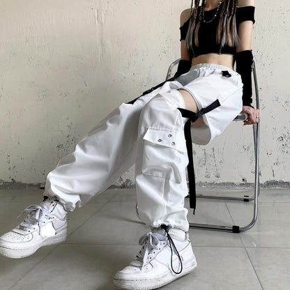 High Waist Straight-Fit Wide-Leg Detachable Cargo Pants