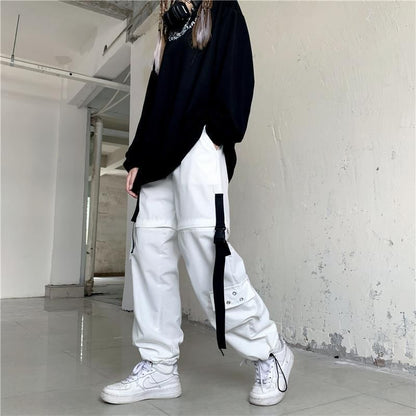 High Waist Straight-Fit Wide-Leg Detachable Cargo Pants