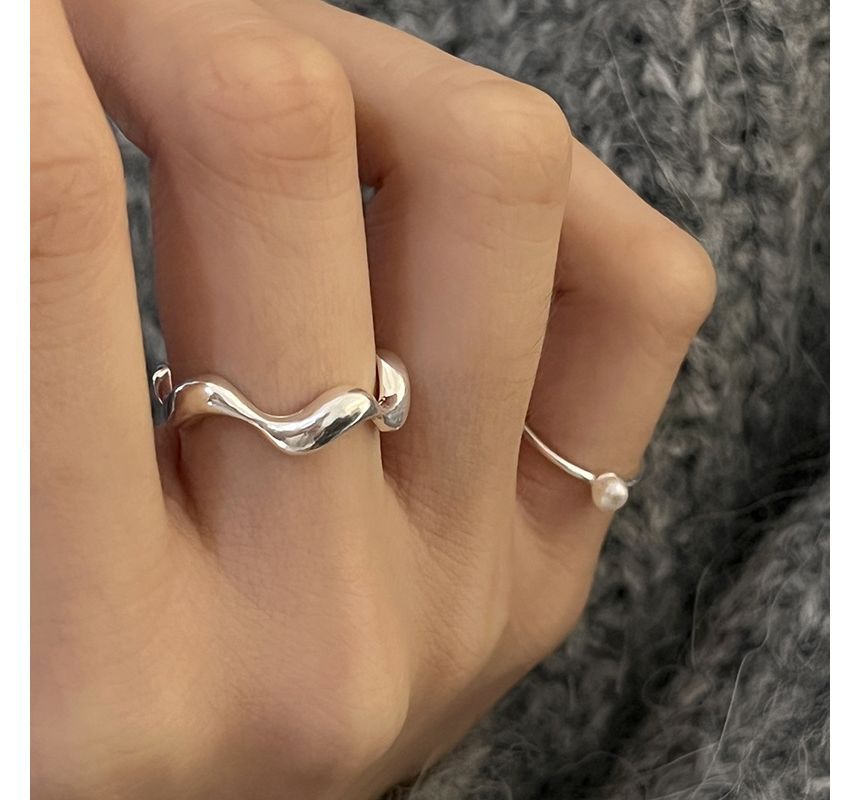 Faux Pearl / Wavy Alloy Open Ring