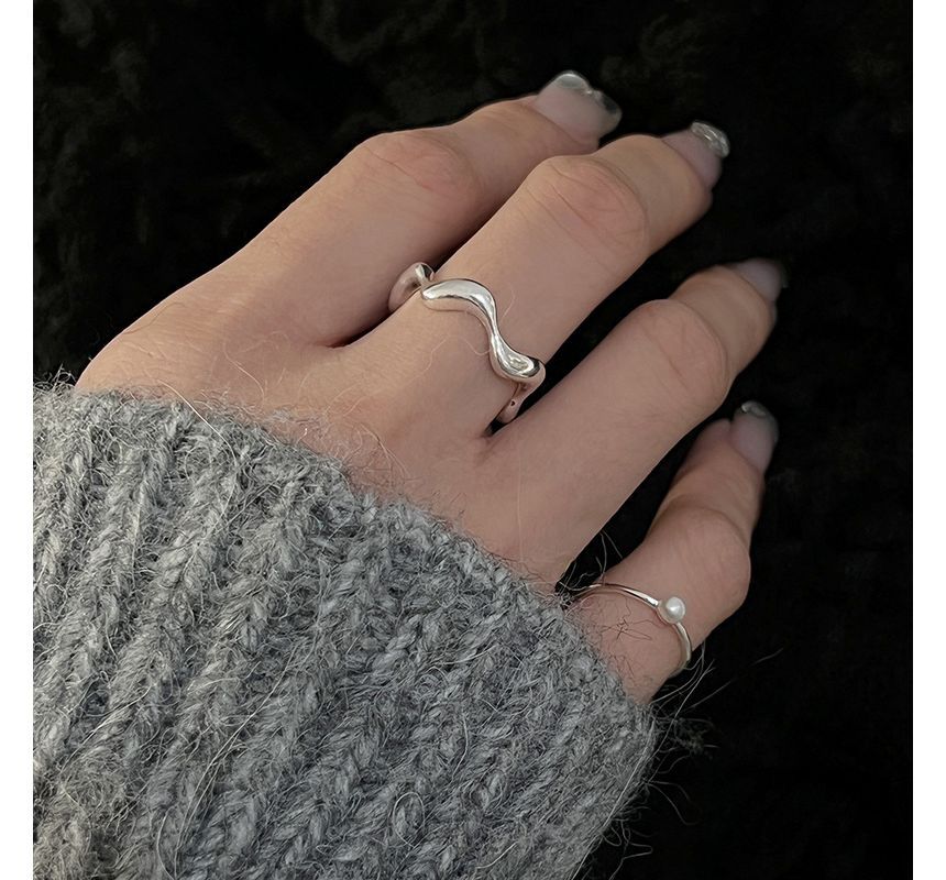 Faux Pearl / Wavy Alloy Open Ring