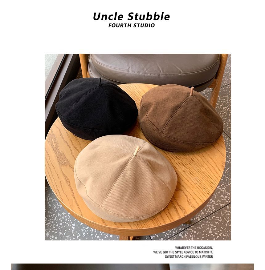 Lettering Applique Beret Hat