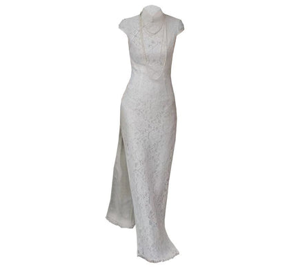 Cap-Sleeve Lace Mermaid Evening Gown