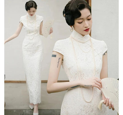 Cap-Sleeve Lace Mermaid Evening Gown