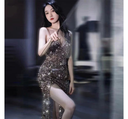 Spaghetti Strap Sweetheart Neckline Sequined Mermaid Evening Gown