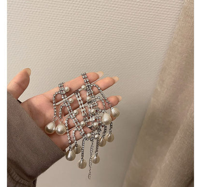 Fringed Rhinestone Faux Alloy Choker Pearl