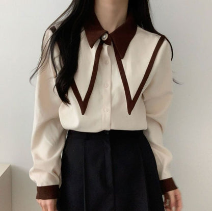 Long-Sleeve Collared Two Tone Shirt