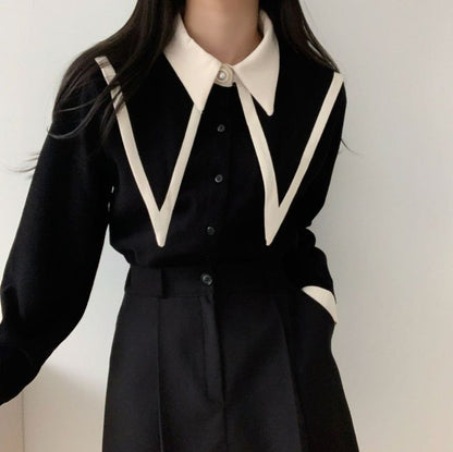 Long-Sleeve Collared Two Tone Shirt