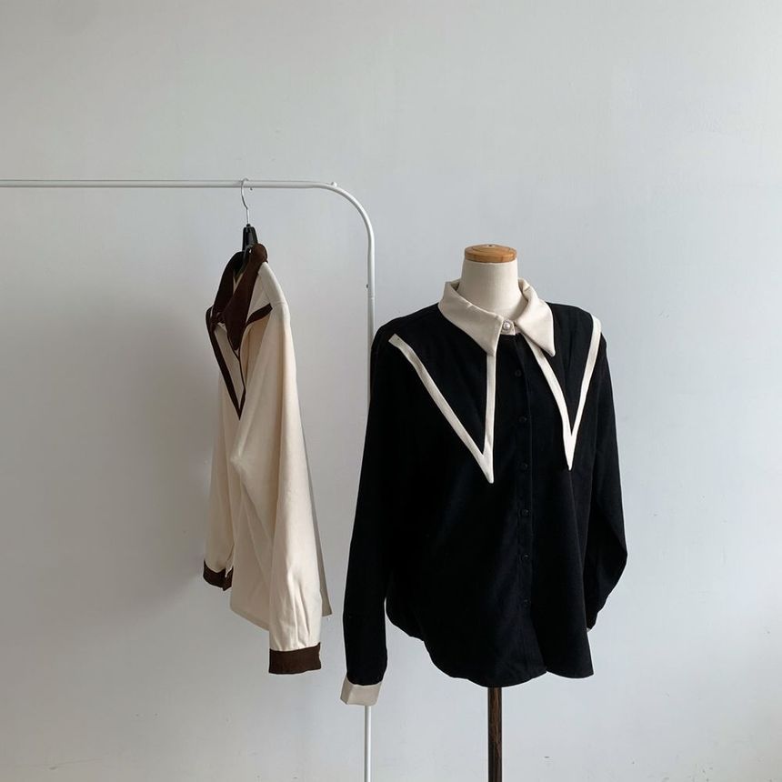 Long-Sleeve Collared Two Tone Shirt