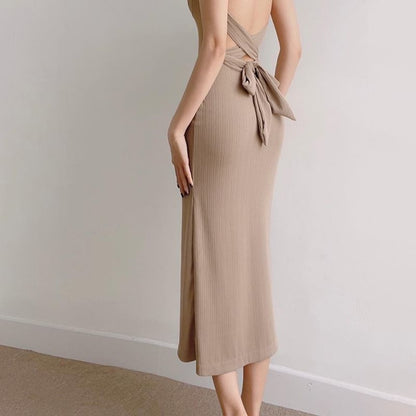 Spaghetti Strap Backless Maxi Bodycon Dress