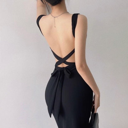 Spaghetti Strap Backless Maxi Bodycon Dress
